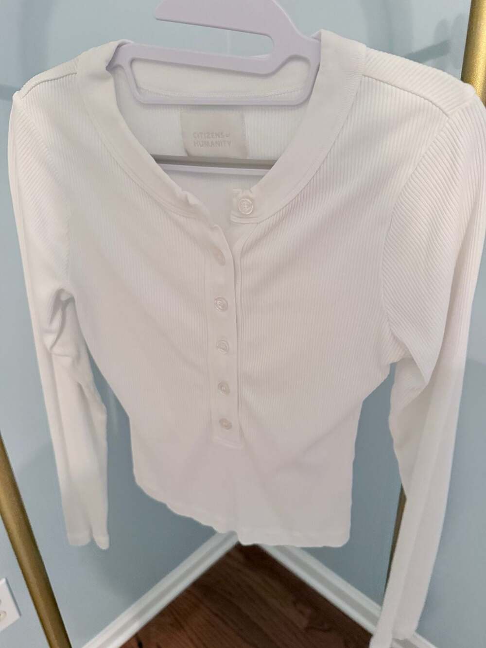 Citizens of Humanity White Ribbed Long Sleeve Henley Top